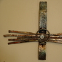 “Zia” (<a href='/inquire.php?gallery=steel&file=zia28x28.jpg&caption=Zia'>Inquire about this piece</a>)<br />info: 28x28 painted forged steel<br />price: 1500